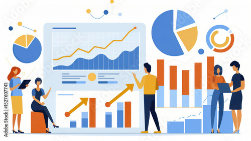 Business Analysts Reviewing Data and Insights in Modern Office Environment with Graphs, Charts, and Diverse Team Collaborating on Statistics
