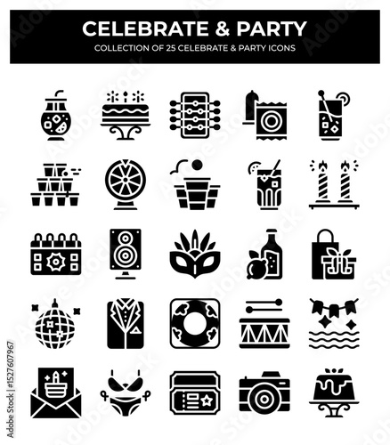 25 Celebrate & Party Icons. A Collection of Festive Vector Graphics