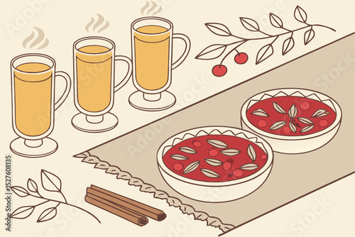 Warm apple cider and cranberry sauce scene