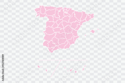 Spain Provinces Map Blush Color on White Background quality files Png