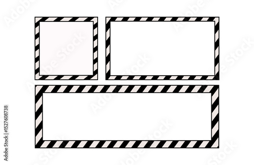 Black caution stripe label frames for packaging. Editable blank warning sticker template for shipping, logistics, or industrial use. Isolated vector design.