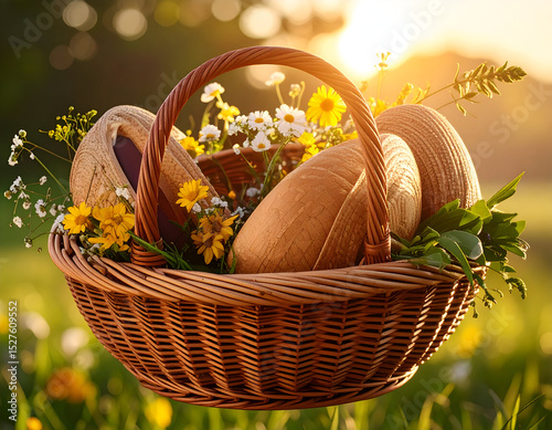 basket with easter eggs