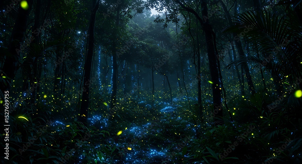 Fototapeta premium Enchanted Firefly Forest at Night