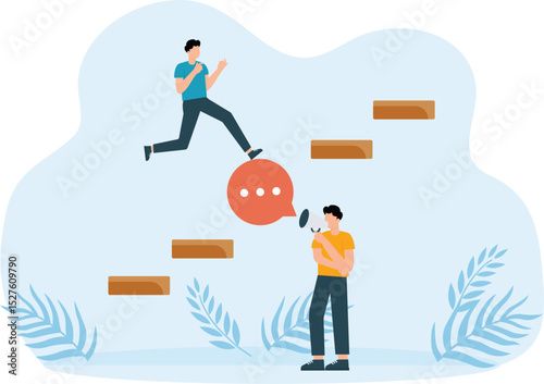 Expert advice or intelligence information to solve business problems, professional consultant or provide solution, expert entrepreneur with speech bubble helping connect ladder to success.
