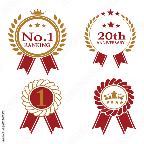 Award Winning Design Elegant Laurel Wreath & Ribbon Badges for Anniversary & Ranking