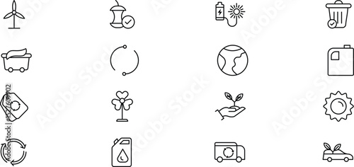 Collection of Line Art Icons Eco-Friendly, Recycling, and Renewable Energy Symbols - 97.eps Vector Graphics
