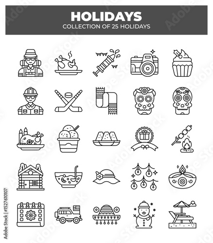 Holidays. Collection of 25 Festive Holiday Icons