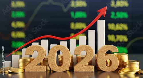 Financial growth forecast for the year 2026 with coins