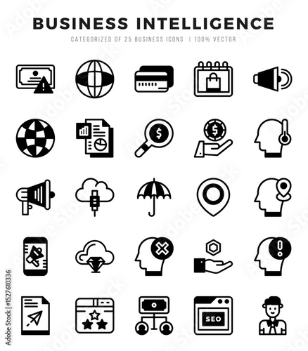 Business Intelligence icons set. Vector illustration.