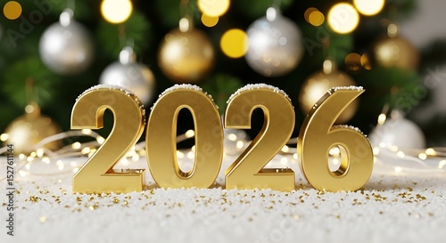 Golden 2026 year number on christmas holiday decoration