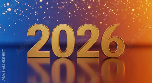 Golden 2026 year celebration with glittering abstract background
