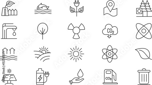 Sustainable Energy Icons Eco-Friendly Line Art Graphics for Web and Print