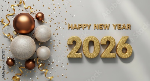Happy new year 2026 festive celebration with golden elements