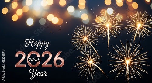 Happy new year 2026 fireworks celebration on dark night background