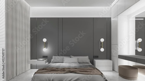 Modern Smart Bedroom Animation, White Marble & Neutral Tones with IoT Lighting, 4K Render