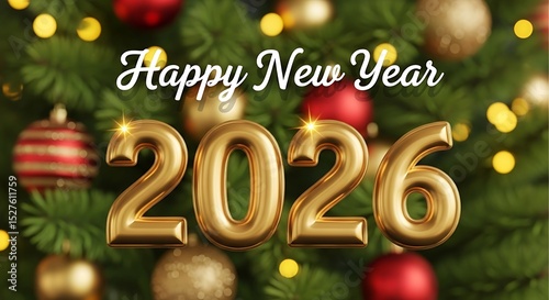Happy new year 2026 golden numbers against christmas background