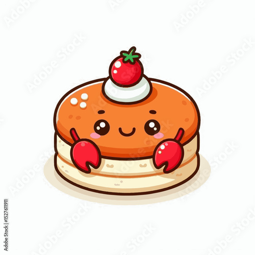 Cute pancake crab cartoon with kawaii face claws  cherry topping