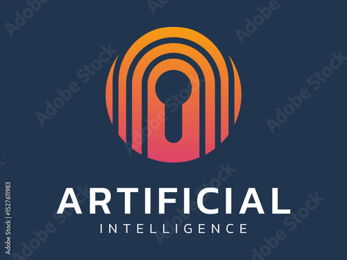Artificial intelligence with access key in circle Network technology Analysis logo vector design concept. AI technology logotype symbol for advance technology, tech company, identity, ui, website.