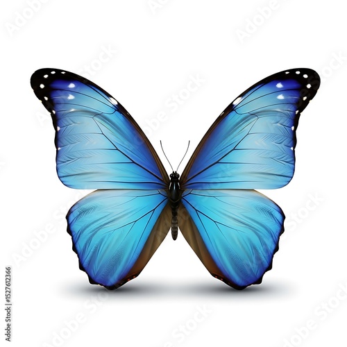 Stunning blue butterfly isolated on white background with shadow