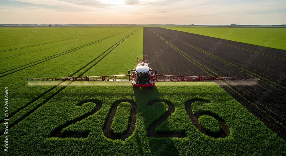 Obraz premium Aerial view of field sprayer forming the year 2026
