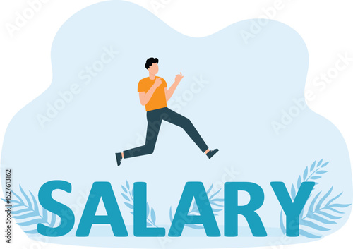 Office salary or bank deposit employee working businessman, businessman walking on word cube block building Salary concept
