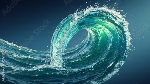 Captivating turquoise wave crashing elegantly in a dynamic ocean setting animation