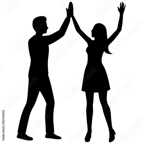 Silhouette of couple high fiving celebrating success