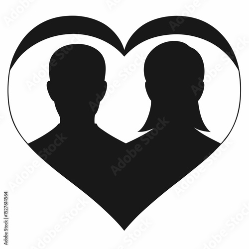 Silhouette couple in heart shape icon