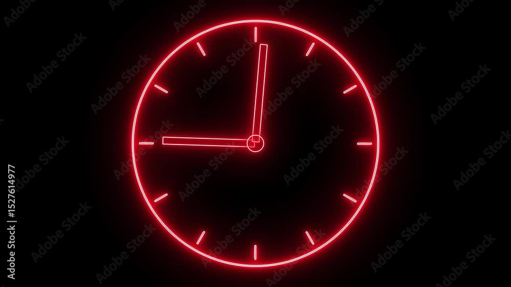 wall clock icon animation glowing neon red color circle watch timer dial analog clock sign symbol on black background wall clock icon animation glowing neon red color circle watch timer dial analog clock sign symbol on black background