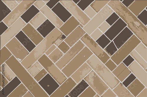 Herringbone brown tiles real Cobblestone Ceramic. Natural stone path design. Vector.
