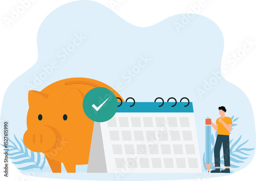 Money saving Daily and Monthly and yearly savings, Financial planning ensures financial stability. Businessman keeps keeping date on calendar.
