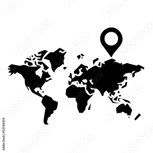 World Map with Location Pin Icon for Travel Blogs, Geolocation Websites, Mapping Services, and Educational Content  
