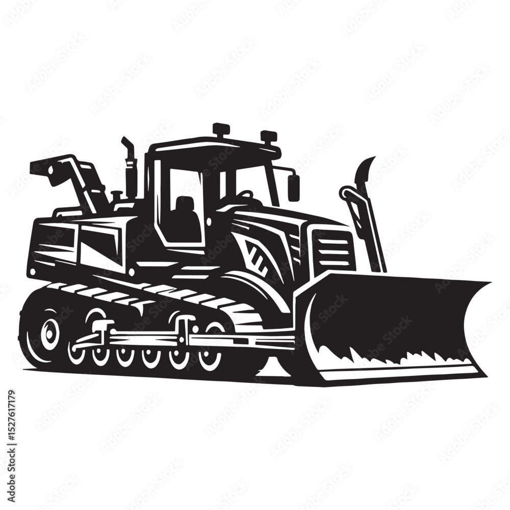 Naklejka premium Snowplow silhouette with bold plow blade – Snowplow illustration – Minimalist Snowplow vector – Vehicle silhouette