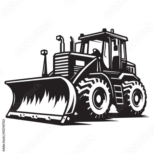 Industrial Strength Snowplow silhouette on winter terrain – Snowplow illustration – Minimalist Snowplow vector – Vehicle silhouette

