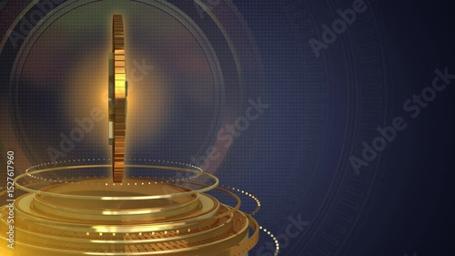 DYNAMIC CURRENCY SYMBOL ANIMATION OF METALLIC GOLD 3D EURO IN CONTINUOUS MOTION AGAINST FUTURISTIC BLACK ABSTRACT SPACE