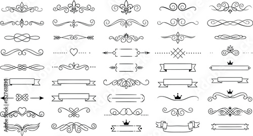 Collection of elegant black and white vector dividers and decorative elements for design and branding
