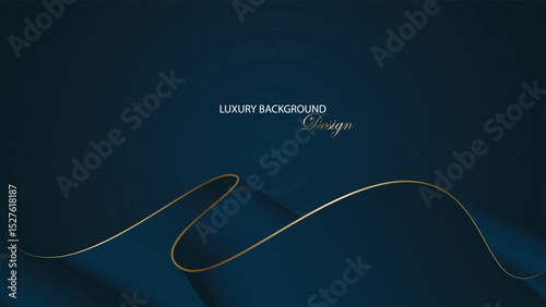 Blue luxury background with gold line. Dark blue background with ribbon and gold line. Premium background with gold and blue color. Suit for banner, invitation card, presentation, backdrop, etc.