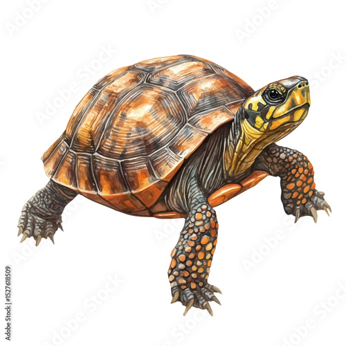 Eastern Box Turtle, watercolor painting vector, high quality, isolated on a white background.
