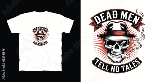 Graphic t-shirt design with skull and slogan. Vintage typography. Skull with hat. Ready to print on t-shirts, posters, apparel, shirts and fashion. Vector illustration