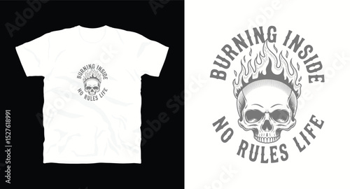 Graphic t-shirt design with skull and slogan. Vintage typography. Skull with hat. Ready to print on t-shirts, posters, apparel, shirts and fashion. Vector illustration