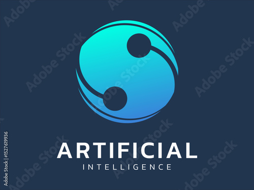 Artificial intelligence with twisted infinity network movement in circle technology Analysis logo vector design concept. AI technology logotype symbol for advance technology, tech company, ui, website