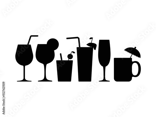 Silhouette cocktail drinks vector illustration for bar menu and summer design use