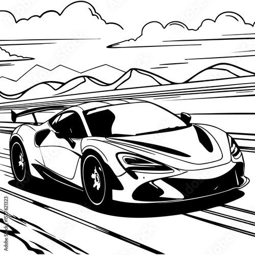 Fast Sports Car Racing on the Highway Coloring Page