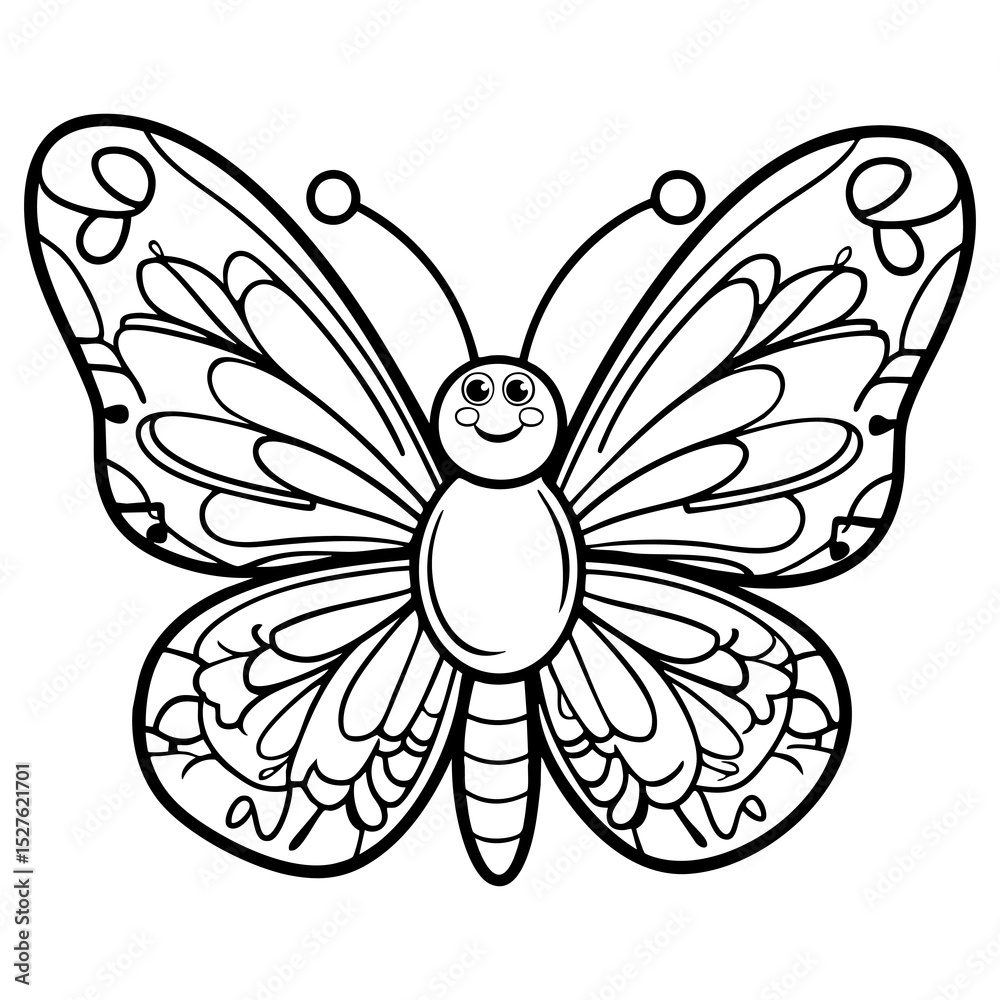 Naklejka premium Beautiful Cartoon Butterfly with Decorative Wings for Coloring Fun