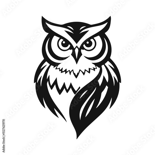 Owl logo with sharp gaze, clean lines, symbol of wisdom and power. vector owl, owl emblem, night bird, tribal owl	