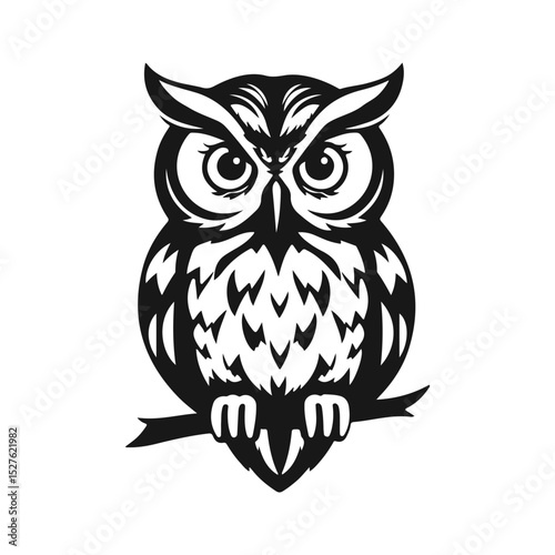 Owl logo with sharp gaze, clean lines, symbol of wisdom and power. vector owl, owl emblem, night bird, tribal owl	