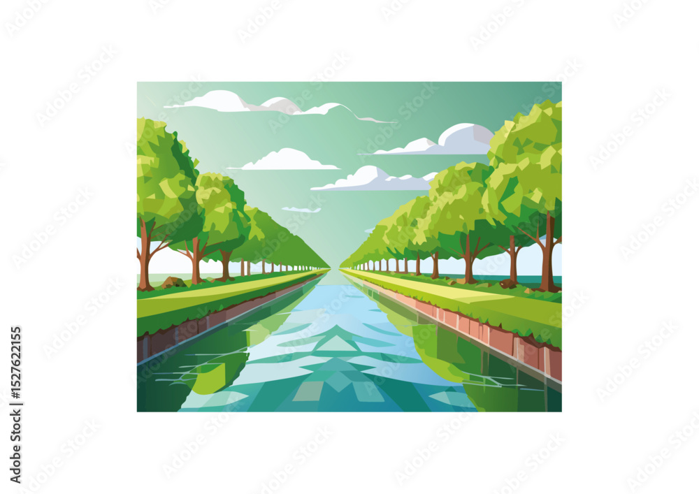 Fototapeta premium Birdsong fills the air, a chorus of chirps, tweets, and whistles. Monkeys swing through the trees, their playful antics adding to the lively soundtrack. The water itself