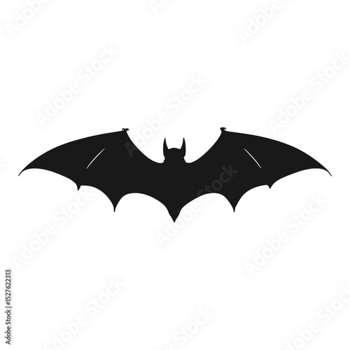 Silhouette of a black bat with wide open wings isolated on a white background