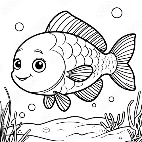 Cute Smiling Fish Underwater Coloring Page
