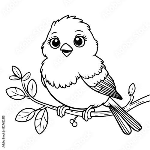 Sweet Bird Sitting on Branch Coloring Page